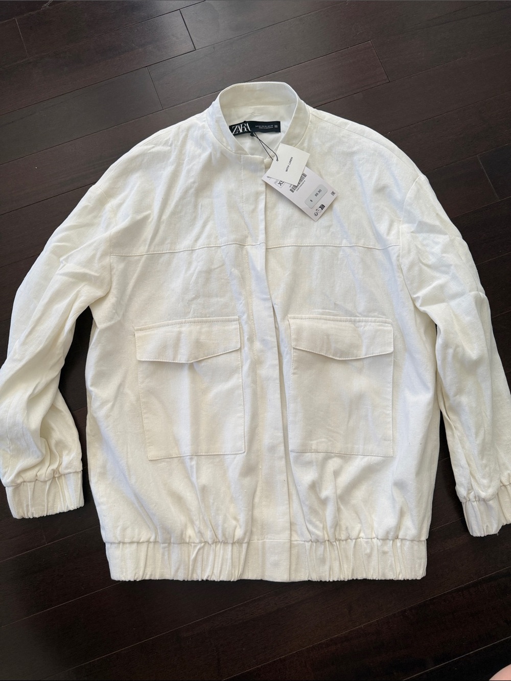 Zara Oversized Jacket with Linen - Cream -  Front Flap Pockets